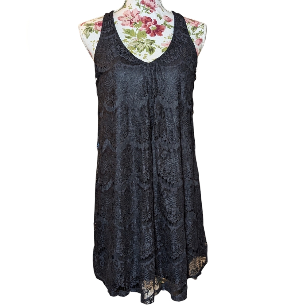 Lace over solid black under slip size medium mini dress
